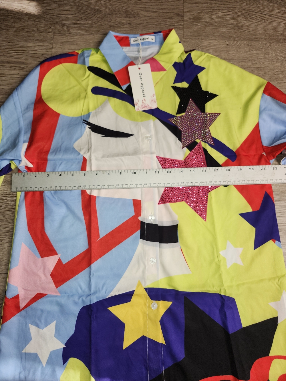 Over Apparel Colorful Star-Print Button-Down Women's Dress - Picture 4 of 8